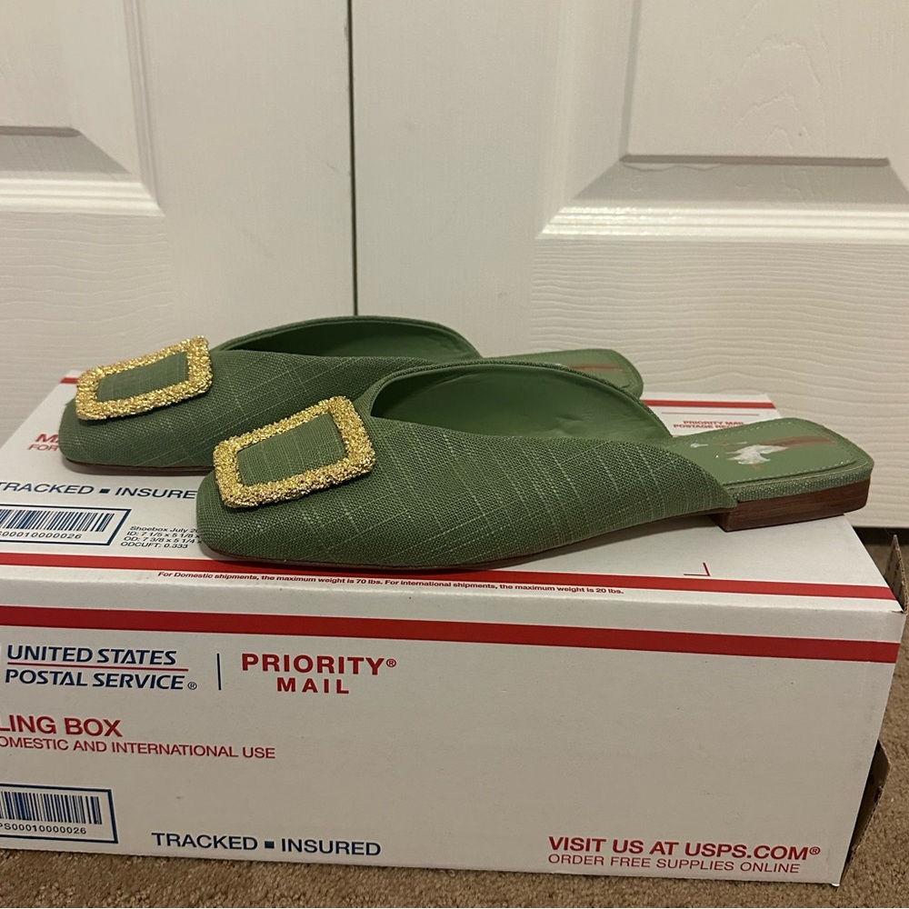 Sam Edelman Mules Women’s Lavinia Buckle Shoes 9.5 9 1/2 Like New Green Gold